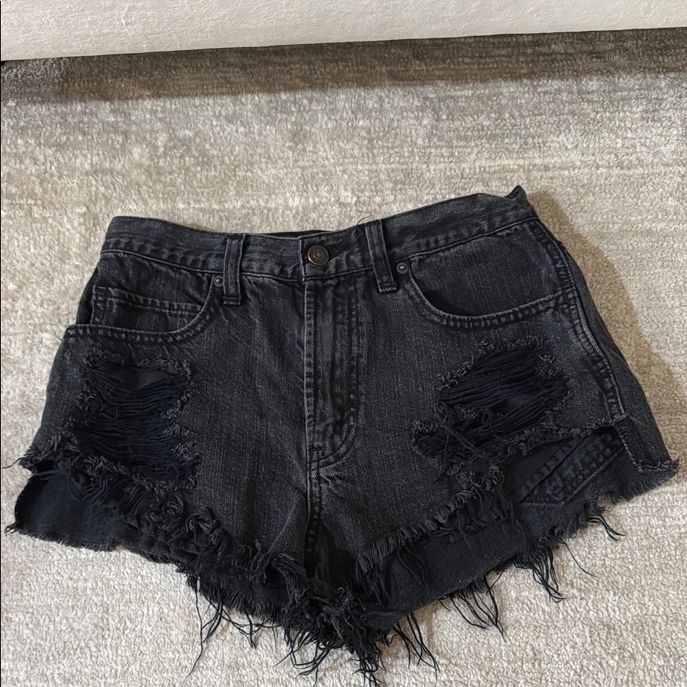 Abercrombie & Fitch Black Jean Shorts Distressed Frayed Hem